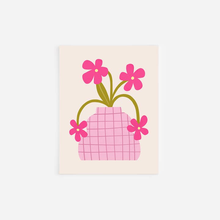 BRUSH & BIRD CARD BLANK RETRO PINK FLOWER POT