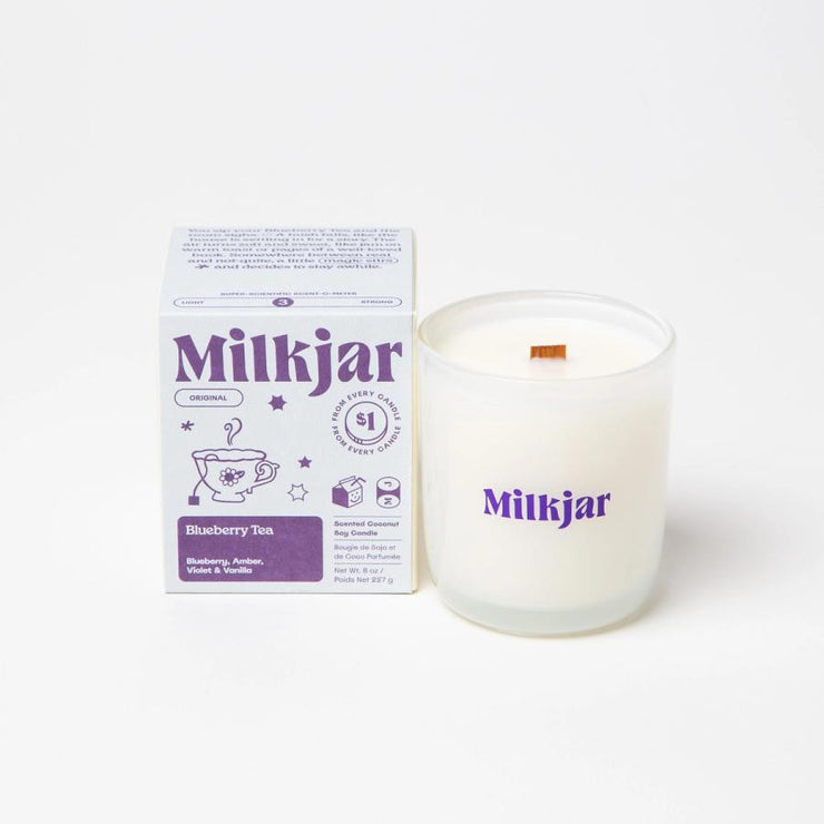 MILK JAR 8 OZ. SOY CANDLE BLUEBERRY TEA