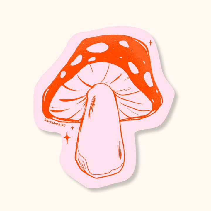 BRUSH & BIRD STICKER PINK MUSHROOM