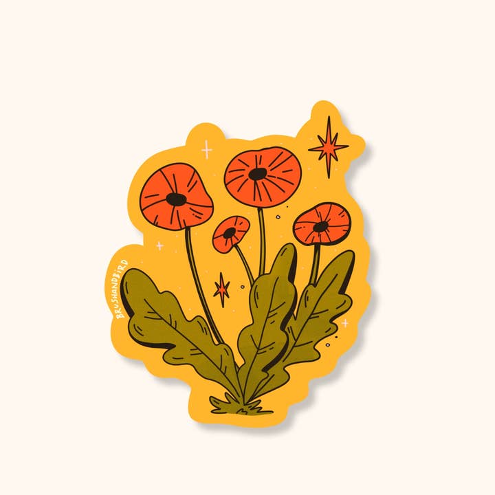 BRUSH & BIRD STICKER RETRO FLOWERS