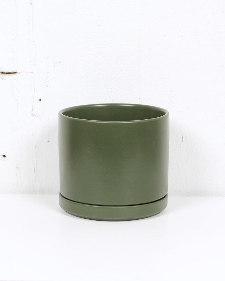 SG CERAMIC POT 06" WITH SAUCER FOREST GREEN